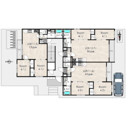 全戸角部屋設計。間取
